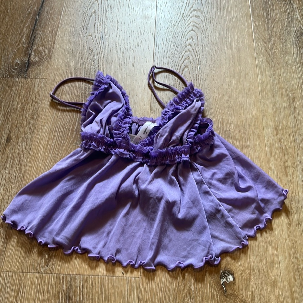 Out from Under Purple Camisole with Adjustable Straps Small Sheer
